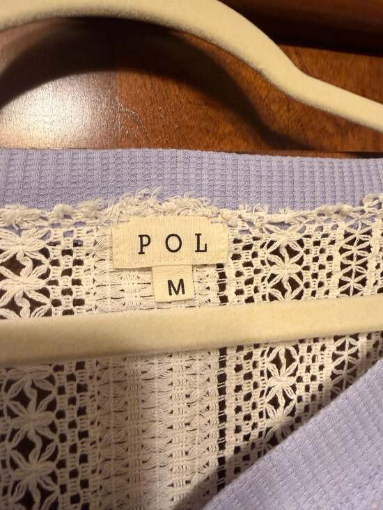 POL V-Neck Crochet Lace Inset Waffle Knit Top in Lavender - Picture 6 of 8